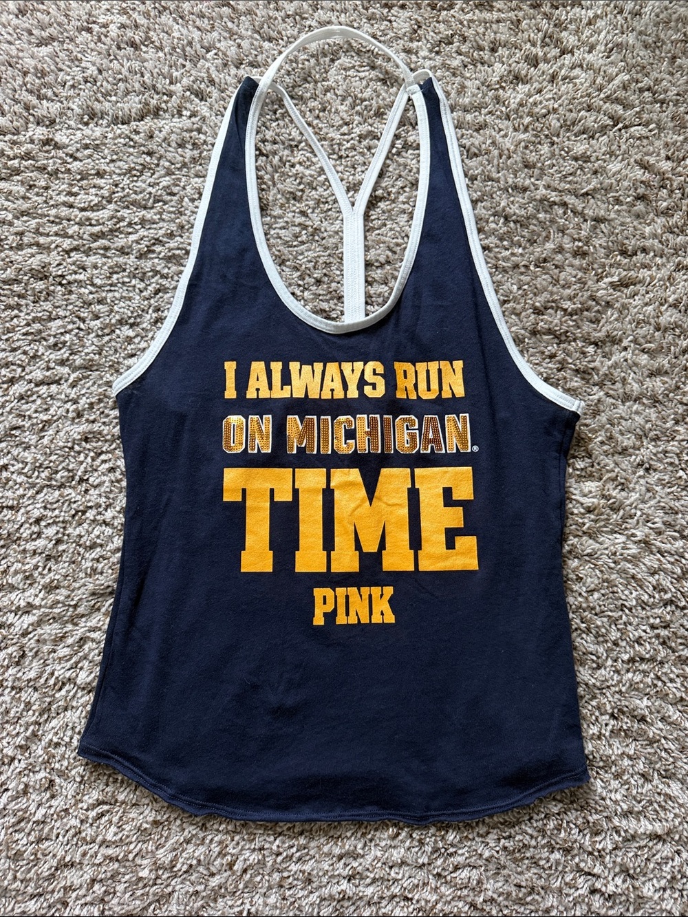 Rare PINK Victoria's Secret Navy Tank with Gold Graphic 'Michigan TIME'